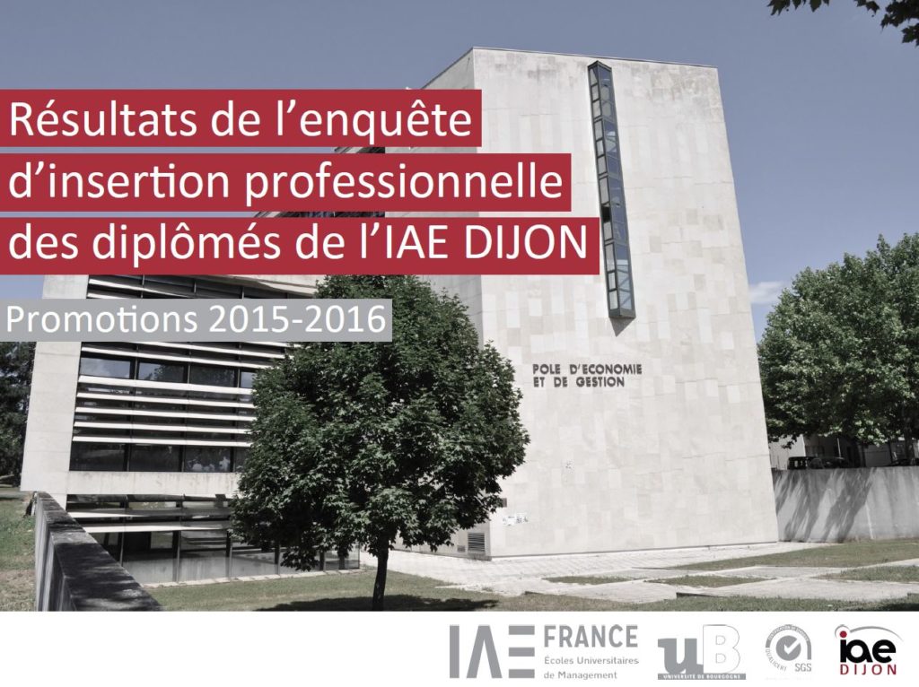 Enquête insertion professionnelle diplômés IAE DIJON 2015-2016